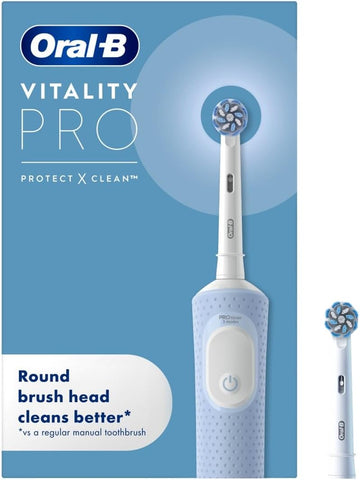 Oral-B Vitality Pro Electric Toothbrushes Adults, 1 Handle, 2 Oral B Electric Toothbrush Heads, 3 Brushing Modes Including Sensitive Plus, Rechargeable, 2 Pin UK Plug, Blue