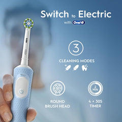 Oral-B Vitality Pro Electric Toothbrushes Adults, 1 Handle, 2 Oral B Electric Toothbrush Heads, 3 Brushing Modes Including Sensitive Plus, Rechargeable, 2 Pin UK Plug, Blue