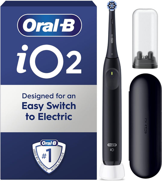 Oral-B iO2 Electric Toothbrush, 1 Gentle Care Toothbrush Head, 1 Travel Case, 1 Travel Refill Holder, Oral B Toothbrush Adults (Night Black)