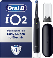 Oral-B iO2 Electric Toothbrush, 1 Gentle Care Toothbrush Head, 1 Travel Case, 1 Travel Refill Holder, Oral B Toothbrush Adults (Night Black)
