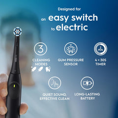Oral-B iO2 Electric Toothbrush, 1 Gentle Care Toothbrush Head, 1 Travel Case, 1 Travel Refill Holder, Oral B Toothbrush Adults (Night Black)