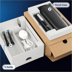 Oral-B iO3 Electric Toothbrush - 2 Toothbrush Heads, Pressure Sensor with Travel Case Matt Black UK 2 pin plug