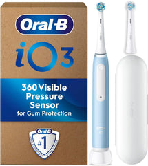 Oral-B iO3 Electric Toothbrushes With 1 Toothbrush Head, 1 Travel Case, Ideal Gifts for Women & Men, Blue