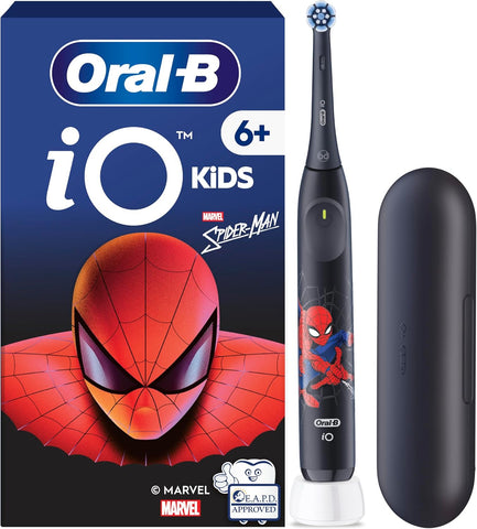 Oral-B iO Kids Marvel Spiderman Electric Toothbrush, 1 Toothbrush Head, 1 Travel Case, 3 Modes with Kid-Friendly Sensitive Mode, 2-Min Music Timer, for Ages 6+